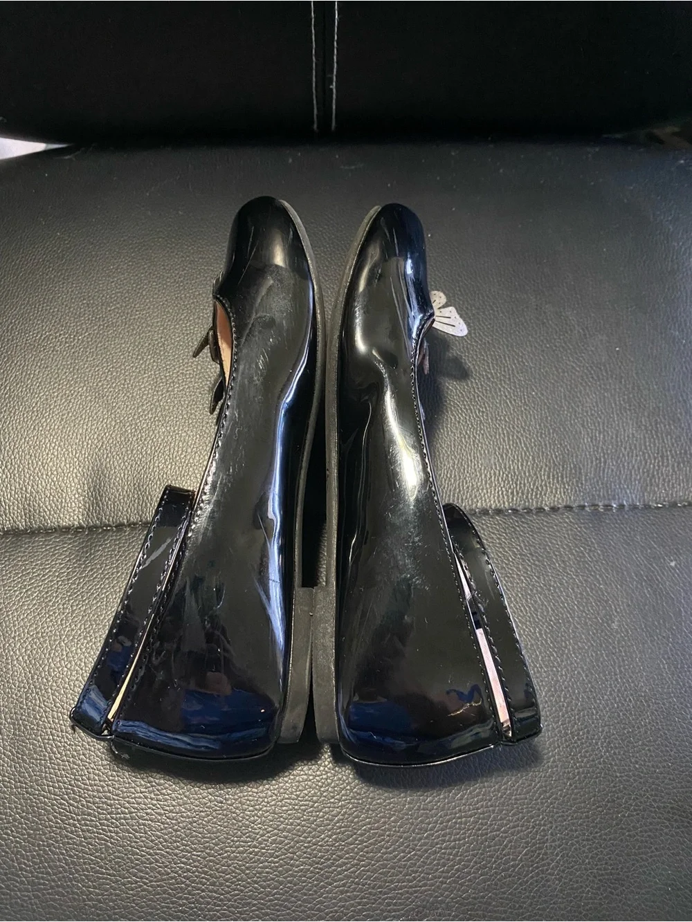 Girls Classic Black Patent Mary Jane Shoes Glitter Butterflies Size 1 US 13 UK